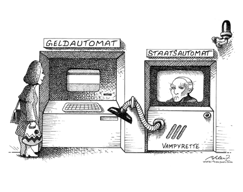 Cartoon: Bankenabgabe (medium) by Pohlenz tagged bankenabgabe,bankenabgabe,bank,banken,vampir,saugen,daten,automat