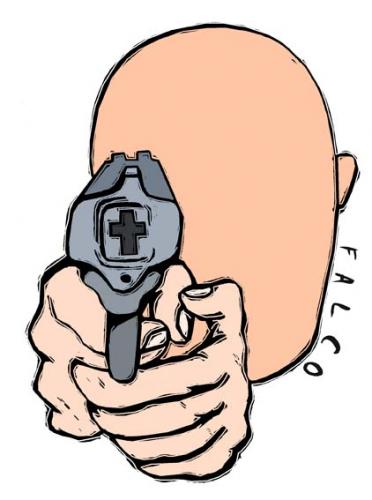 Cartoon: shooter (medium) by alexfalcocartoons tagged shooter,religion,gun,man