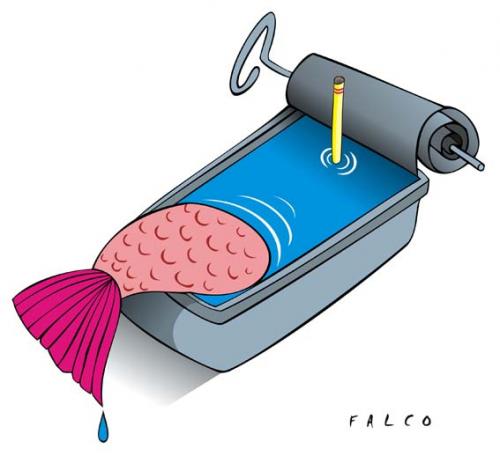Cartoon: still alive (medium) by alexfalcocartoons tagged fish,diving,can,