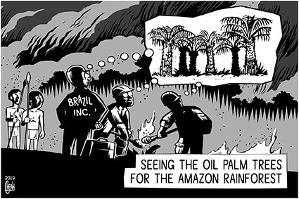 Cartoon: Amazon rainforest fire (medium) by sinann tagged amazon,rainforest,see,forest,for,trees