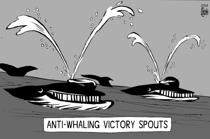 Cartoon: Anti whaling spouts (medium) by sinann tagged whales,anti,whaling,victory,water,spouts