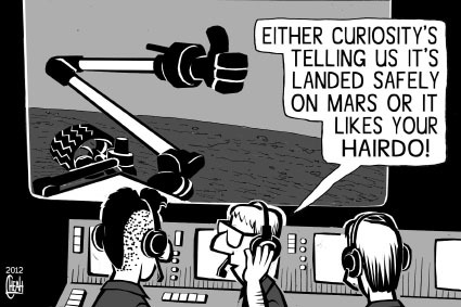 Cartoon: Curiosity on Mars (medium) by sinann tagged curiosity,rover,mars,land,safely,hairdo