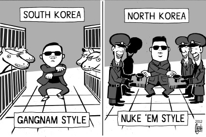 Cartoon: Gangnam style (medium) by sinann tagged gangnam,style,south,korea,north,nuclear