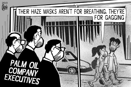 Cartoon: Haze in Southeast Asia (medium) by sinann tagged haze,masks,southeast,asia,palm,oil,singapore,malaysia,indonesia