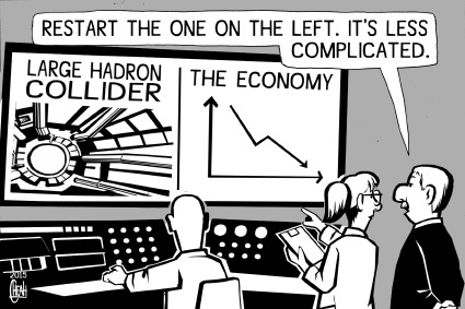 Cartoon: Large Hadron Collider restart (medium) by sinann tagged large,hadron,collider,cern,restart