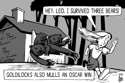 Cartoon: Leonardo Oscar and Goldilocks (medium) by sinann tagged leonardo,dicaprio,oscar,academy,award,goldilocks,bears