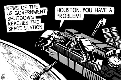 Cartoon: Shutdown Houston (medium) by sinann tagged shutdown,us,houston,international,space,station