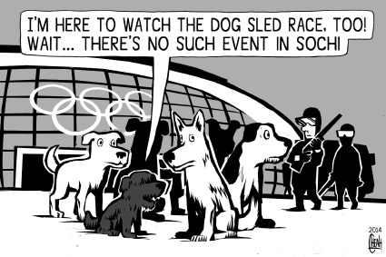 Cartoon: Sochi dogs (medium) by sinann tagged sochi,olympics,dogs,2014,stray,kill,cull