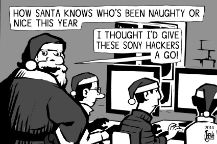 Cartoon: Sony Santa (medium) by sinann tagged sony,hackers,santa,claus,christmas