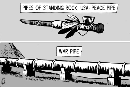 Cartoon: Standing Rock pipes (medium) by sinann tagged pipes,peace,war,standing,rock,dakota