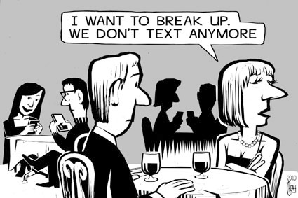 Cartoon: Text relationship (medium) by sinann tagged text,relationship,dinner,talk,couple