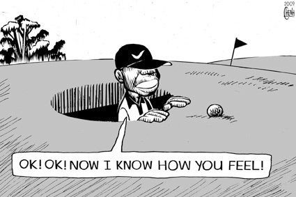 Cartoon: Tiger in a hole (medium) by sinann tagged tiger,woods,affairs,golf,hole,ball