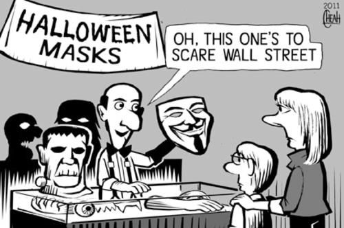 Cartoon: Wall Street mask (medium) by sinann tagged occupy,wall,street,vendetta,mask,halloween