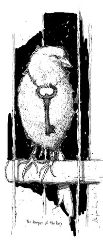 Cartoon: KEEPER OF THE KEY (medium) by ALEX gb tagged human,bird,jail,key,keeper