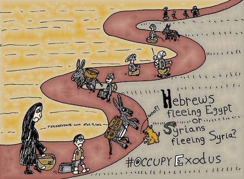 Cartoon: Occupy Exodus (medium) by laughzilla tagged syria,refugees,exodus,occupy,flee,hebrews,israel,egypt,passover,people,carictaure,editorial,comic,laughzilla,oyvey