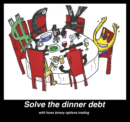 Cartoon: currencies resolving dinner debt (medium) by BinaryOptions tagged binary,option,trader,options,trading,caricature,cartoon,webcomic,comic,meme,satire,parody,forex,foreign,currency,exchange,optionsclick,investor,debt