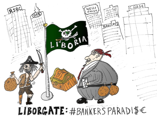 Cartoon: Liboria the Liborgate Land (medium) by BinaryOptions tagged liborgate,liboria,libor,binary,options,news,trader,pirate,banker,bankers,banking,caricature,optionsclick,financial,scandal,interest