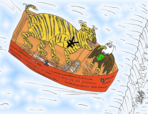Cartoon: Tigre aigle caricature financier (medium) by BinaryOptions tagged option,binaire,options,binaires,trader,tradez,trading,optionsclick,tigre,aigle,usd,jpy,yen,yuan,dollar