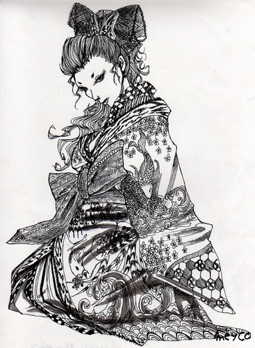 Cartoon: oiran (medium) by meyco tagged oiran,japanese,kimono