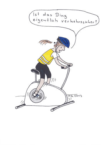 Cartoon: Heimtrainer (medium) by heike gerber tagged heimtrainer,fahrradhelm,fahrrad,fitnessstudio,verkehr,verkehrssicherheit
