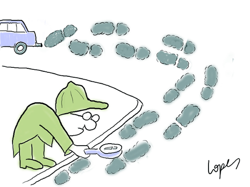 Cartoon: Carbon Footprint (medium) by Lopes tagged detective,footprint,environment,car,investigation,pollution,magnifying,glass