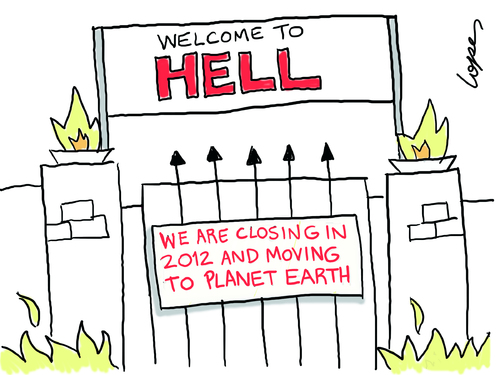 Cartoon: Hell Announcement (medium) by Lopes tagged hell,entrance,fire,global,warming,climate,change,environment,sign,planet,earth