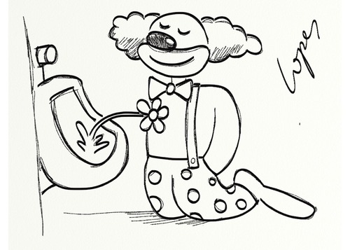 Cartoon: Squirt (medium) by Lopes tagged clown,pee,bathroom,flower,circus,water,toilet