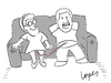 Cartoon: Overprotective Mother (small) by Lopes tagged mother,old,woman,son,umbilical,cord,sofa,home,parents