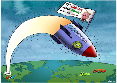 Cartoon: A gift from Trump (medium) by Ridha Ridha tagged trump,wars,corona,usa,iran,china,cartoon
