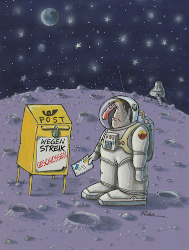 Cartoon: Streik -Ridha (medium) by Ridha Ridha tagged streik,moon,astronaut,letter