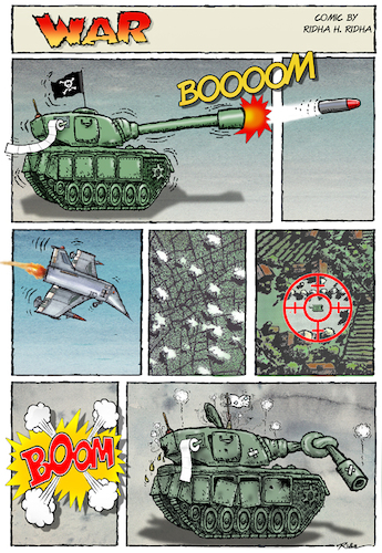 Cartoon: WAR - Ridha H. Ridha (medium) by Ridha Ridha tagged war,destruction,death,warplanes,tanks,missiles,explosions,ridha