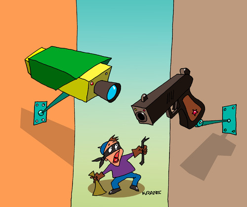 Cartoon: Surveillance with bullets (medium) by kranev tagged camera,cctv,thief,gun