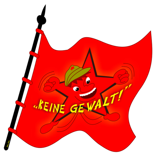 Cartoon: Keine Gewalt (medium) by symbolfuzzy tagged gewalt,keine,stern,roter,fahne,rote,sozialismus,kommunismus,logos,logo,symbole,symbolfuzzy