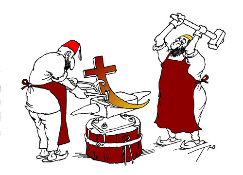 Cartoon: Cross - crescant (medium) by tunin-s tagged cross,and,crescant