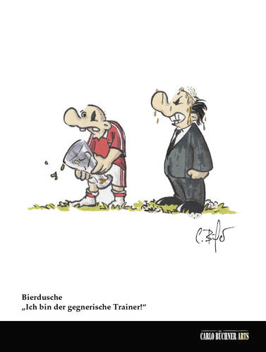Cartoon: Bierdusche (medium) by Carlo Büchner tagged fußballer,bier,dusche,trainer,verwechslung,anzug,meisterschaft
