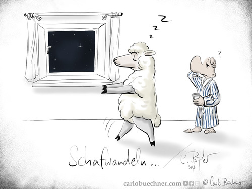 Cartoon: Schafwandeln oder sheepwalk (medium) by Carlo Büchner tagged schaf,sheep,schlafwandeln,sleepwalk,night,nacht,dream,traum,joke,cartoon,nonsens,carlo,büchner,arts,ray,2014