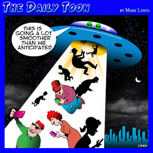 Cartoon: Alien abduction (medium) by toons tagged phone,addiction,alien,abduction,staring,at,phones,smart,iphones,phone,addiction,alien,abduction,staring,at,phones,smart,iphones