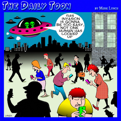 Cartoon: Alien invasion (medium) by toons tagged aliens,staring,at,phones,invasion,smart,texting,twitter,aliens,staring,at,phones,invasion,smart,texting,twitter