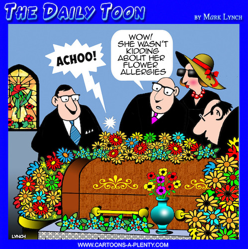 Cartoon: Allergies (medium) by toons tagged hay,fever,flower,allergy,funerals,afterlife,hay,fever,flower,allergy,funerals,afterlife