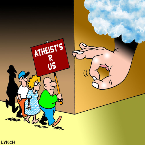 Cartoon: Atheists r us (medium) by toons tagged atheists,religion,god,heaven,fanatics,flicked,demise