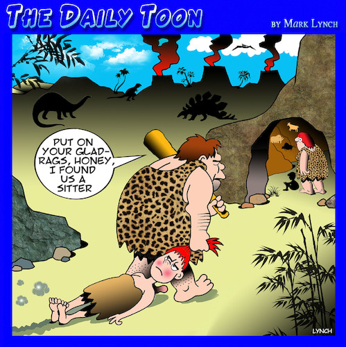 Cartoon: Babysitter (medium) by toons tagged glad,rags,baby,sitters,prehistoric,caveman,glad,rags,baby,sitters,prehistoric,caveman