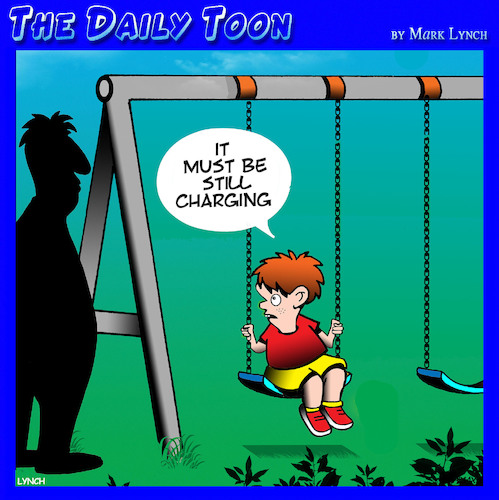 Cartoon: Battery charging (medium) by toons tagged playground,swings,battery,charger,children,playing,playground,swings,battery,charger,children,playing