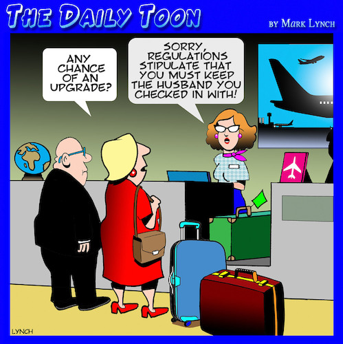 Cartoon: Check in counter (medium) by toons tagged airline,check,in,upgrades,husbands,airline,check,in,upgrades,husbands