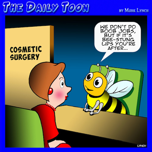 Cartoon: Cosmetic surgery (medium) by toons tagged bee,sting,lips,boob,job,breast,enhancement,bees,bee,sting,lips,boob,job,breast,enhancement,bees