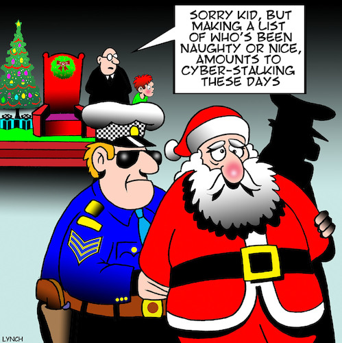 Cartoon: Cyber stalking (medium) by toons tagged santa,claus,cyber,stalking,christmas,arresting,officers,crime,xmas,santa,claus,cyber,stalking,christmas,arresting,officers,crime,xmas