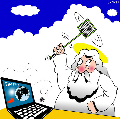 Cartoon: delete (medium) by toons tagged god,heaven,insects,laptop,twitter,facebook,flys