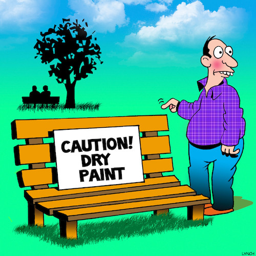 Cartoon: Dry paint (medium) by toons tagged wet,paint,caution,idiot,fool,imbecile,stupid,wet,paint,caution,idiot,fool,imbecile,stupid
