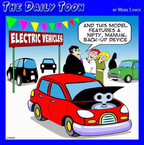 Cartoon: Electric cars (medium) by toons tagged electric,vehicles,environmental,cars,battery,electric,vehicles,environmental,cars,battery