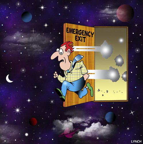 Cartoon: emergency exit (medium) by toons tagged uninverse,space,exit,emergency,afterlife