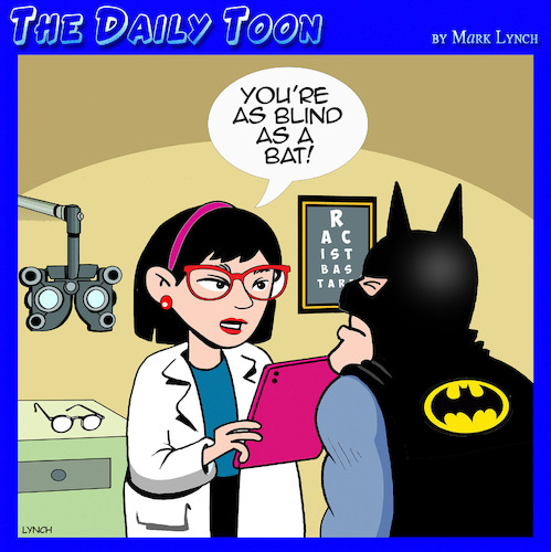 Cartoon: Eye test (medium) by toons tagged optometrist,batman,short,sighted,eye,testing,bats,blindness,optometrist,batman,short,sighted,eye,testing,bats,blindness